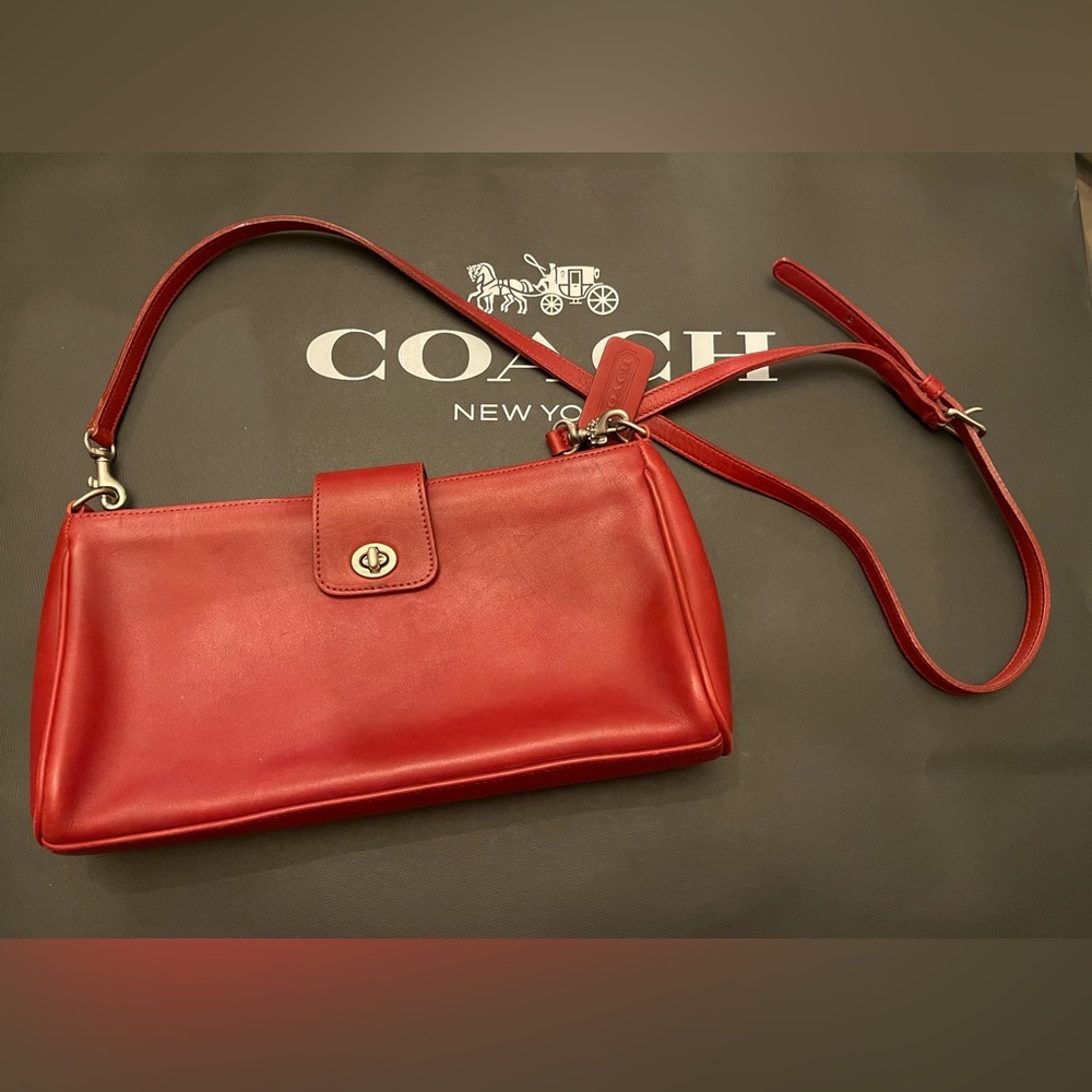 Coach Vintage Demi Crossbody Red Leather #9818 “East-West Penelope Zip"